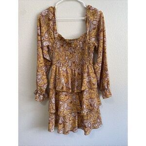 Inspired Hearts Paisley‎ Print Dress Smocked Tiered Ruffle Long Sleeve Size M